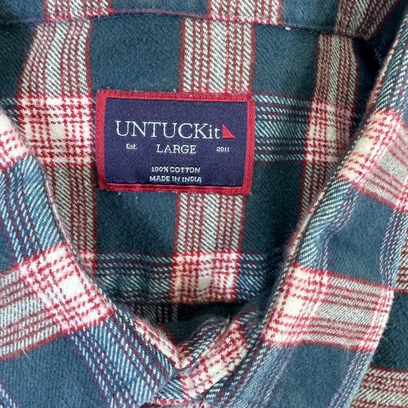 UNTUCKit Capranera Shirt Mens Large Green Red Plaid Cotton Long Sleeve Button Up - Picture 3 of 7